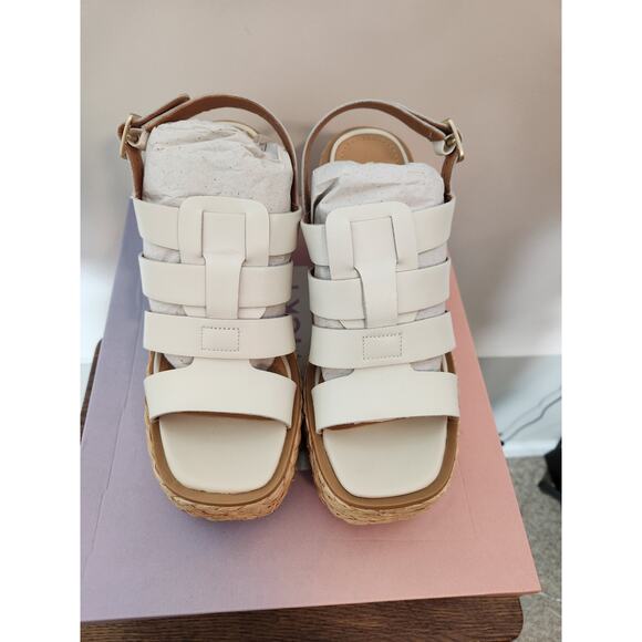 Lisa Vicky Nordstrom Just-V White Leather strappy platform wo. men size 8.5 - Picture 2 of 6
